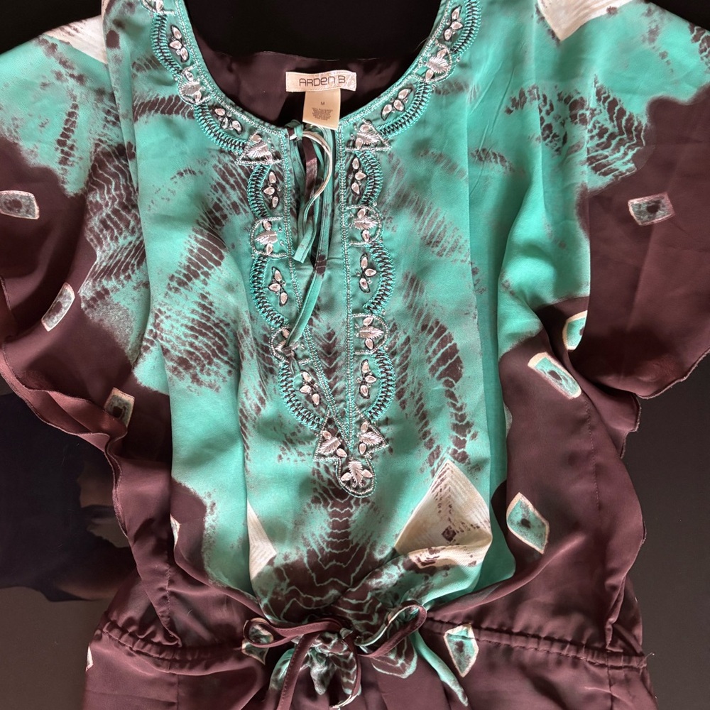 Green and Black Patterned Blouse